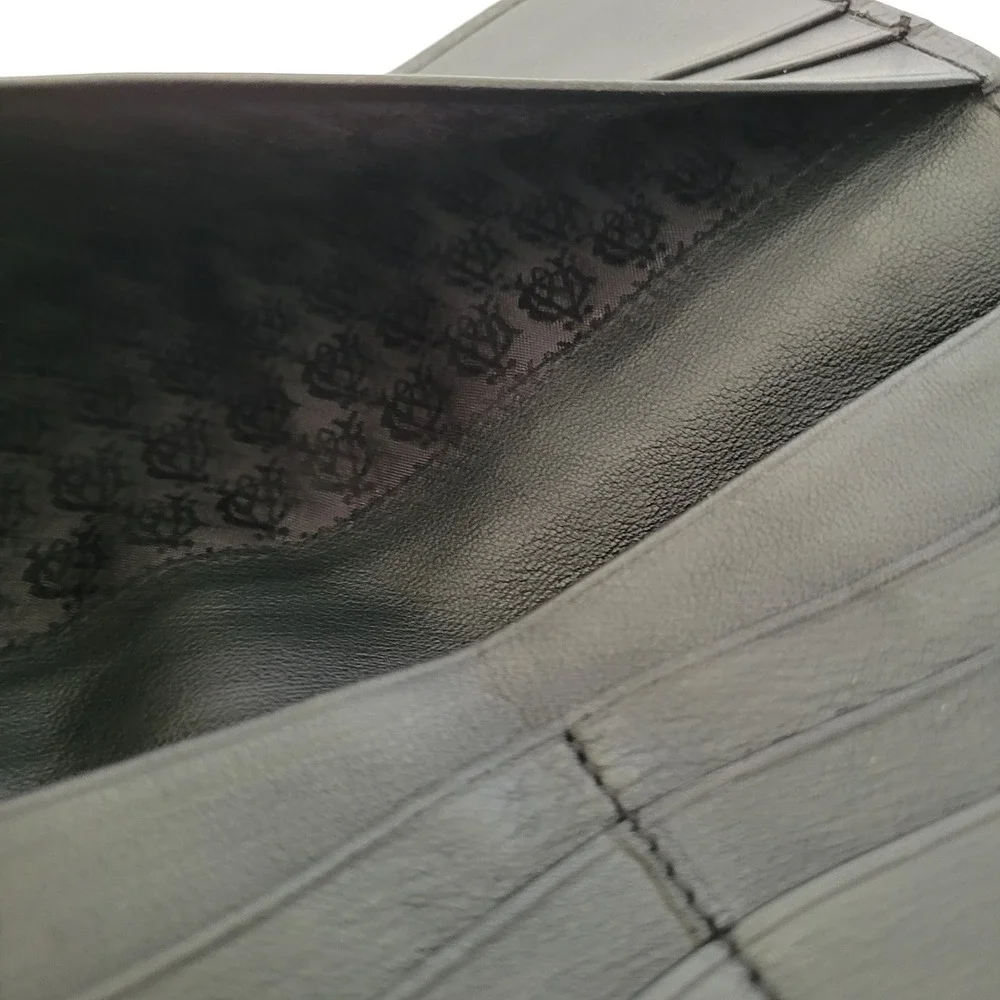 Dunhill Black Leather Long Bifold Wallet Carbon Fiber Weave Zipper Pocket